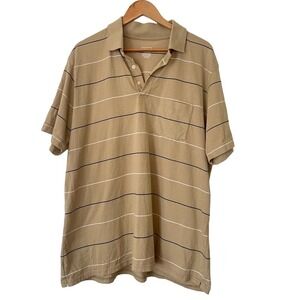Merona Tan Black and White Stripe Cotton Blend Polo Shirt • Size XL 🔴